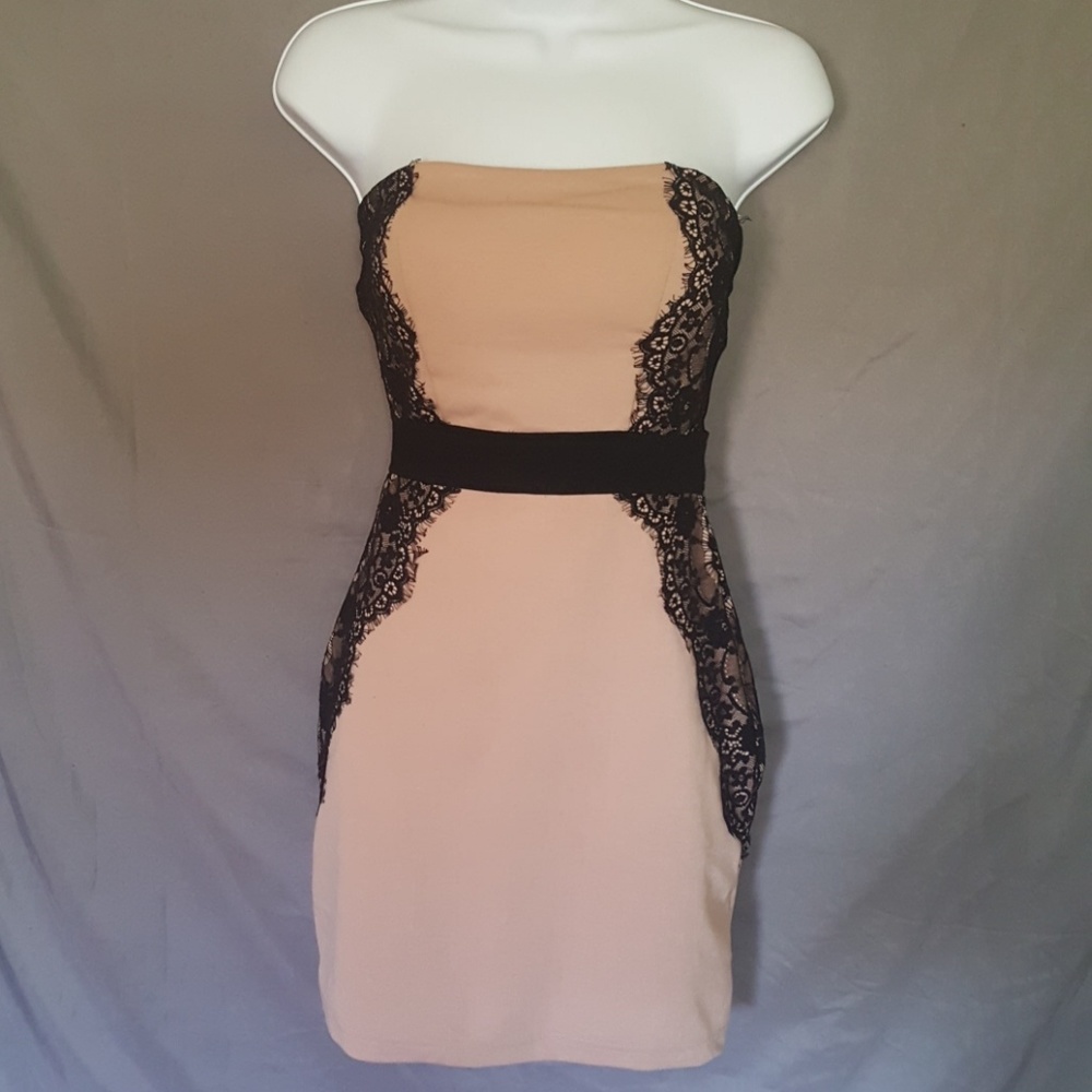 Strapless Mini Dress W/Lace Detail